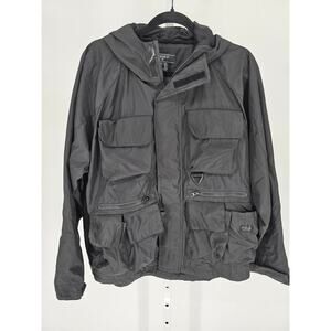 Forever 21 Mens Sz M Utility Style Windbreaker Jacket Black Lots of Pockets
